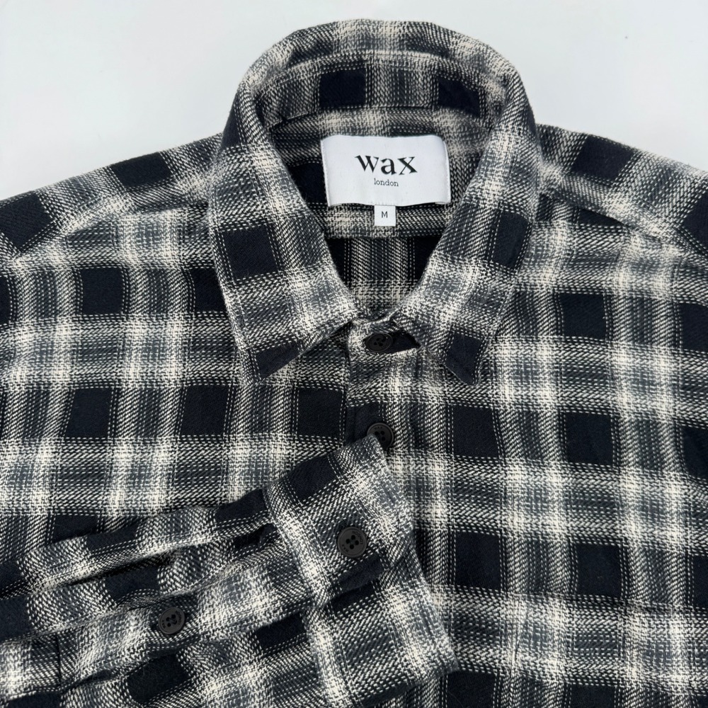 Wax London Mens Shelly Medium Black White Plaid Check Cotton Flannel